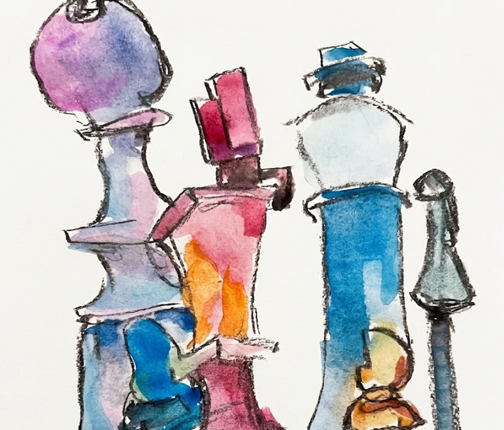 Study for The Royal Game / Watercolor