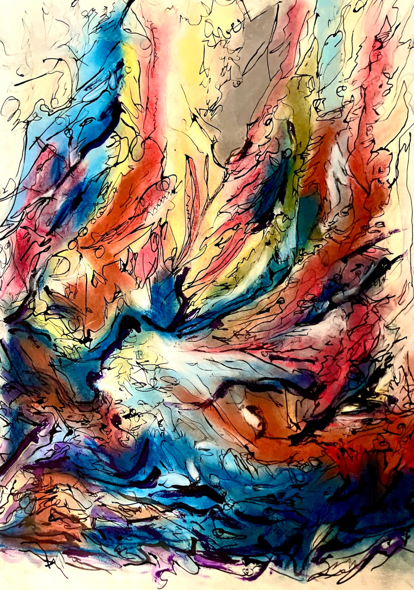 Swan Song / Ink and Chalk Pastel